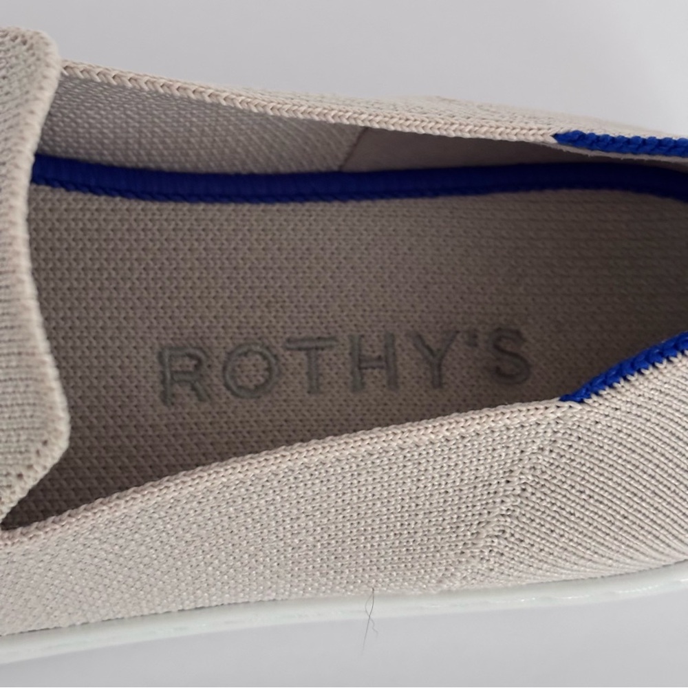 Rothy’s The Original Slip-On Sneaker | 8.5 | Sand w/signature blue stripes - Picture 4 of 9